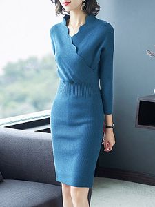 V-Neck Plain Bodycon Dress