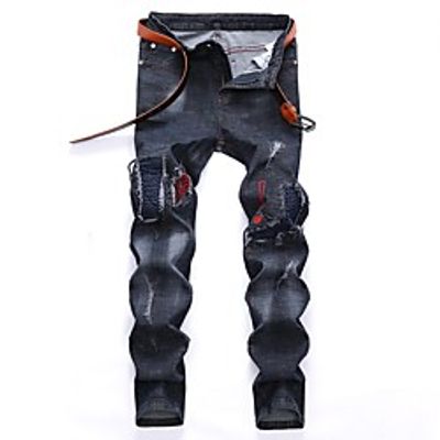 Men's Streetwear Ripped Casual Daily Jeans Chinos Pants Gradient Full Length Pocket Patchwork Dark Gray miniinthebox