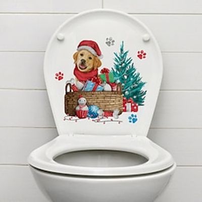 Christmas Dog Toilet Sticker Bedroom Sticker, Restroom Sticker, Toilet Lid Sticker, Home Decoration, Self-adhesive Sticker Xmas Sticker miniinthebox