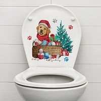 Christmas Dog Toilet Sticker Bedroom Sticker, Restroom Sticker, Toilet Lid Sticker, Home Decoration, Self-adhesive Sticker Xmas Sticker miniinthebox - thumbnail