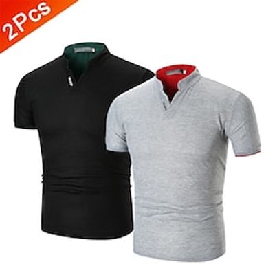 Multi Packs 2pcs Men's V Neck Short Sleeves WhiteBlack T shirt Tee Plain Daily Wear Vacation Polyester Spring  Summer Lightinthebox