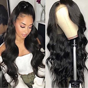 Synthetic Lace Front Wig Wavy Gaga Middle Part Lace Front Wig Long Natural Black #1B Synthetic Hair 22-26 inch Women's Heat Resistant Women Hot Sale Black / Glueless miniinthebox