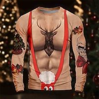Graphic Santa Claus Merry Christmas Deer Skulls Daily Outdoor Casual Men's 3D Print Party Casual Holiday Christmas T shirt Brown Long Sleeve Crew Neck Shirt Spring   Fall Clothing Apparel Normal S M Lightinthebox - thumbnail