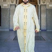 Men's Casual Shirt Summer Shirt Thobe Djellaba Stripes Collar Yellow Street Daily Long Sleeve Print Clothing Apparel Fashion Ethnic Casual Lightinthebox - thumbnail
