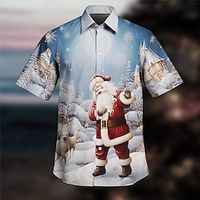 Santa Claus Casual Men's Shirt Daily Wear Going out Weekend Autumn  Fall Turndown Short Sleeves Navy Blue, Royal Blue, Blue S, M, L 4-Way Stretch Fabric Shirt Christmas Lightinthebox - thumbnail