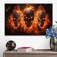 Skeleton Wall Art Canvas Flaming Skull Prints and Posters Abstract Portrait Pictures Decorative Fabric Painting For Living Room Pictures No Frame miniinthebox