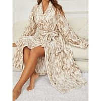 Women's Bathrobe Dress Rainbow Star Plush Casual Comfort Home Daily Bed Flannel Warm V Wire Long Sleeve Fall Winter Black White Lightinthebox - thumbnail