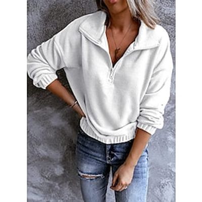 Women's Sweatshirt Pullover Plain Fashion Quarter Zip Black White Wine Casual Sports V Neck Long Sleeve Top Micro-elastic Fall  Winter Lightinthebox