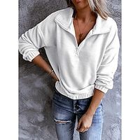 Women's Sweatshirt Pullover Plain Fashion Quarter Zip Black White Wine Casual Sports V Neck Long Sleeve Top Micro-elastic Fall  Winter Lightinthebox - thumbnail