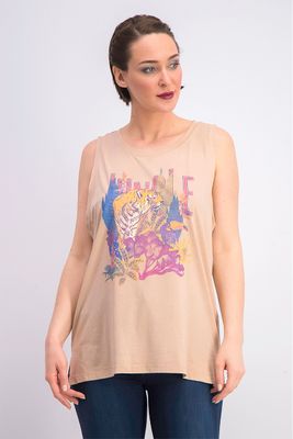 Womens Tiger Graphic Print Top Tan Womens Tiger Graphic Print Top Tan