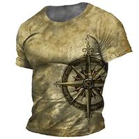 Graphic Compass Designer Casual Vintage Retro Men's 3D Print Short Sleeve Shirt T shirt Tee Tee Top Daily Holiday Vacation T shirt Khaki Gray Short Sleeve Crew Neck Shirt Summer Clothing Apparel M L Lightinthebox