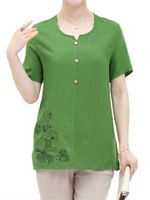 Casual Loose Embroidery Short Sleeve Blouses For Women