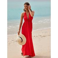 Elegant V Neck Drawstring Vacation Dress - thumbnail