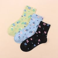 3 Pairs Women's Crew Socks Wedding Work Daily Flower Cotton Simple Lolita Cute Socks Lightinthebox