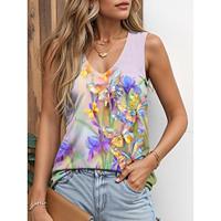 Women's Tank Top Floral Casual Print Purple Sleeveless Elegant V Neck Summer Lightinthebox