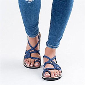 Women's Sandals Boho Bohemia Beach Roman Shoes Gladiator Sandals Flat Heel Round Toe Flat Sandals Daily Walking Shoes Nubuck Color Block Wine Black / White Green / Blue miniinthebox