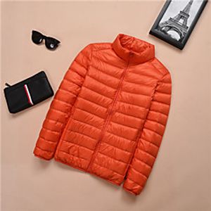 Women's Down Causal Spring   Fall Regular Coat Standard Fit Casual Jacket Solid Color Modern Style Navy Blue Lightinthebox