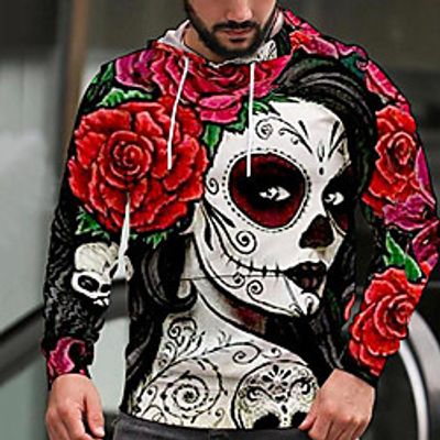 Men's Pullover Hoodie Sweatshirt Graphic Skull Casual Daily Weekend 3D Print Casual Hoodies Sweatshirts  Purple Wine White Lightinthebox