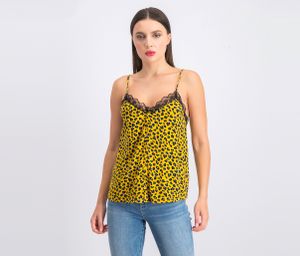 Lolita Lace Trim Button Front Knit Tank Top  Mustard/Black