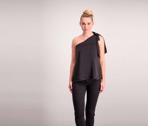 Printed One-Shoulder Top  Deep Black