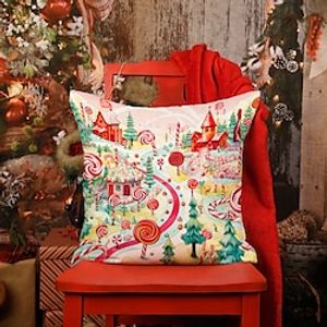 Christmas Candy Cane Double Side Pillow Cover 1PC Xmas Soft Decorative Square Cushion Case Pillowcase for Bedroom Livingroom Sofa Couch Chair miniinthebox