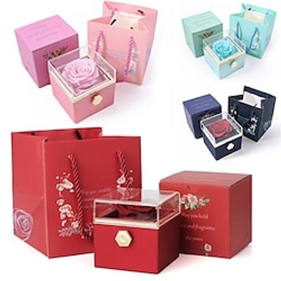 Real Eternal Rose Rotating Gift Box Set With Heart-Shaped Necklace Included, Romantic Eternal Flower | Birthday, Mothers Day, Gifts for Women,  Valentine's Day Gift miniinthebox
