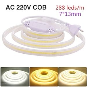 220V COB Led Strip Light With Power Plug 288LED/M Super Bright Waterproof CRI 90 Linear Lighting Flexible LED Ribbon miniinthebox