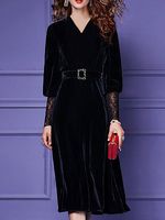 Fall/Winter Elegant V-neck Solid Dress