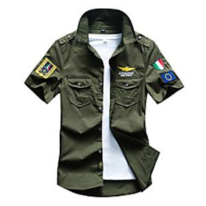 Men's Shirt non-printing Letter Embroidered Short Sleeve Daily Tops 100% Cotton Simple Casual White Army Green Black Lightinthebox