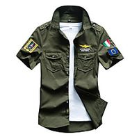 Men's Shirt non-printing Letter Embroidered Short Sleeve Daily Tops 100% Cotton Simple Casual White Army Green Black Lightinthebox - thumbnail