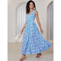 Women's Print V Neck Long Dress Maxi Dress Sleeveless Summer Spring Lightinthebox