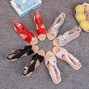 Women's Sandals Flat Heel Round Toe PU Solid Colored Black Red Pink miniinthebox