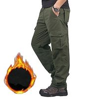 Men's Cargo Pants Fleece Pants Work Pants Pocket Multi Pocket High Rise Solid Colored Wearable Outdoor Calf-Length Outdoor Casual Classic Big and Tall Loose Fit Black Army Green High Waist Inelastic miniinthebox