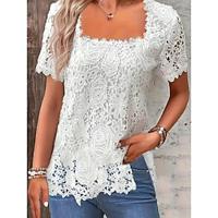 Women's Lace Shirt White Short Sleeve Square Neck Summer Lightinthebox