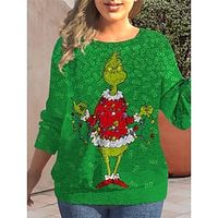 Women's Ugly Christmas Sweater Pullover Sweater Jumper Crew Neck Ribbed Knit Polyester Print Fall Winter Regular Xmas Daily Going out Stylish Plus Size Casual Long Sleeve Print Wine Green XL 2XL Lightinthebox - thumbnail