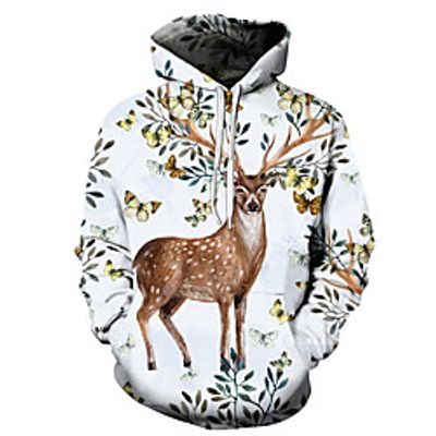Men's Unisex Pullover Hoodie Sweatshirt Graphic Prints Elk Print Casual Daily Holiday 3D Print Basic Designer Hoodies Sweatshirts  White Red Yellow Lightinthebox