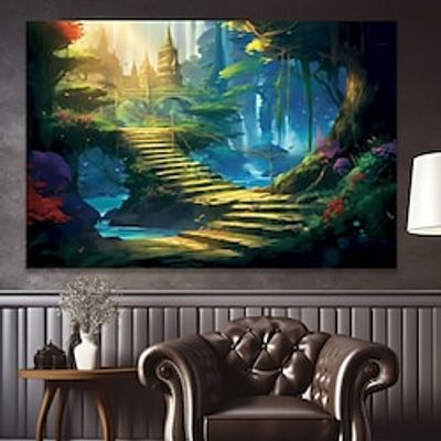 Landscape Wall Art Canvas Staircase Forest at Sunrise Prints and Posters Pictures Decorative Fabric Painting For Living Room Pictures No Frame miniinthebox