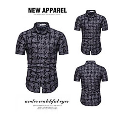 Men's Shirt Other Prints Graphic Short Sleeve Casual Tops Casual Black miniinthebox