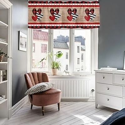 Valances Curtain for Kitchen Window Valentine's Day Rod Pocket Valance Window Treatments 1 Panel Hearts Red Buffalo Check Plaid Short Topper Curtains Lightinthebox