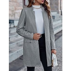 Women's Trench Coat Winter Over Coat Fall Stand Collar Pea Coat with Pockets Windproof Warm Formal Office Wear Comtemporary Stylish Casual Jacket Long Sleeve Plain Black Apricot Gray Lightinthebox