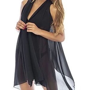 Women's Swimwear Cover Up Beach Dress Plus Size Swimsuit UV Protection Pure Color Black Bathing Suits Sports Vacation Holiday / New miniinthebox