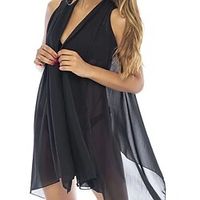 Women's Swimwear Cover Up Beach Dress Plus Size Swimsuit UV Protection Pure Color Black Bathing Suits Sports Vacation Holiday / New miniinthebox - thumbnail