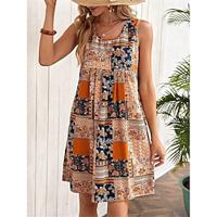 Women's Casual Dress Tank Dress Floral Color Block Print U Neck Mini Dress Vacation Sleeveless Summer Lightinthebox