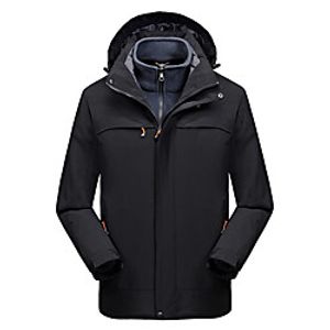 Men's Hiking Jacket Hoodie Jacket Hiking 3-in-1 Jackets Autumn  Fall Winter Outdoor Solid Color Waterproof Windproof Warm Comfortable 3-in-1 Jacket Top Climbing Camping  Hiking  Caving Traveling Lightinthebox