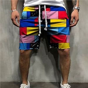 Men's Sweat Shorts Terry Shorts Drawstring Elastic Waist 3D Print Graphic Plaid Checkered Breathable Soft Knee Length Casual Daily Holiday Cotton Blend Sports Fashion Blue Royal Blue Micro-elastic Lightinthebox