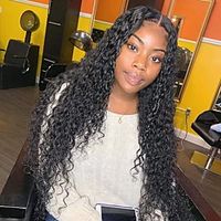 Unprocessed Virgin Hair 4x13 Closure Wig Middle Part style Brazilian Hair Burmese Hair Water Wave Deep Curly Black Wig Soft Natural Hairline Coloring With Bleached Knots Bleached Knots Women's 24 Lightinthebox - thumbnail