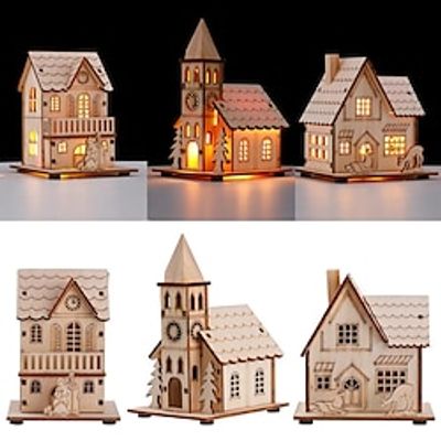 Christmas LED Light Wooden House Luminous Luxury bungalow Christmas Decorations Home Decor Fairy Night Lamp Pendant Kids Gift  1PC Lightinthebox