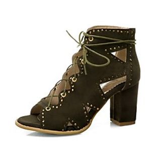 Women's Sandals Lace up Summer Boots Chunky Heel Peep Toe PU Synthetics Black Green Brown Lightinthebox