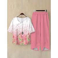 Women's Shirt Pants Sets Ombre Paisley Casual Daily Print Pink Short Sleeve Lightinthebox - thumbnail