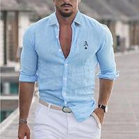 Men's Shirt Cotton Linen Shirt White Cotton Shirt Casual Shirt Cotton Shirt Black White Pink Long Sleeve Poker Lapel Spring Fall Hawaiian Holiday Clothing Apparel Button-Down Lightinthebox